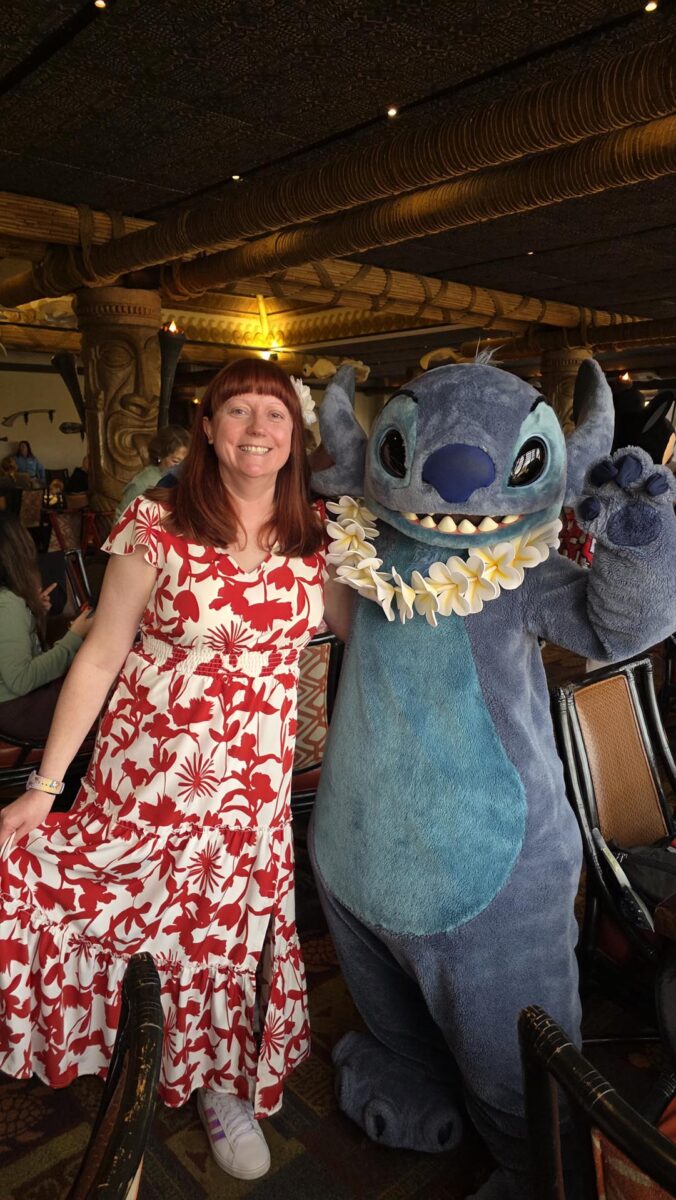 Kelly in a Lilo bound with Stitch at ‘Ohana restaurant
