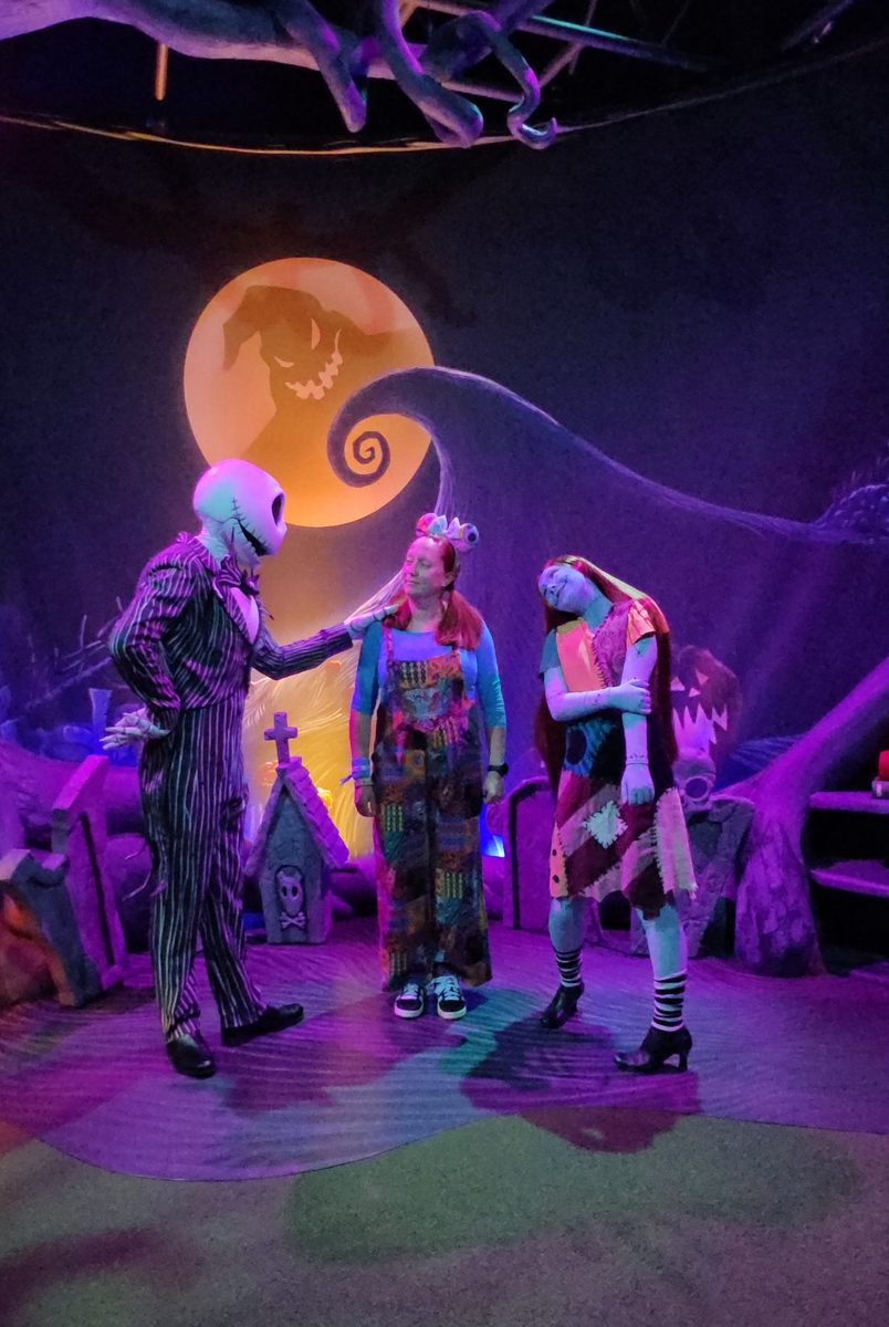 Kelly bounding as Sally and meeting Jack Skellington and Sally during Mickey’s Not-So-Scary Halloween Party at Magic Kingdom
