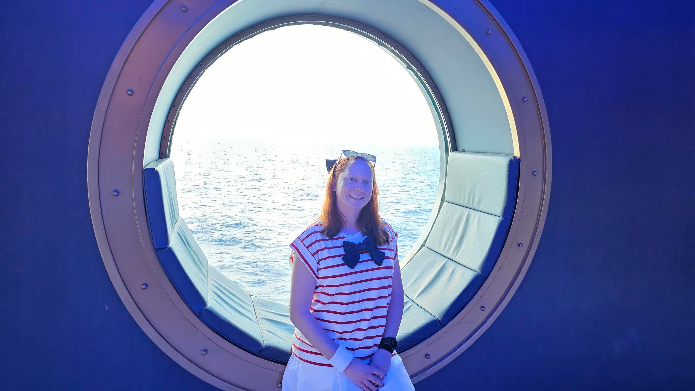 Kelly bounding as Cruise Donald on the Disney Magic