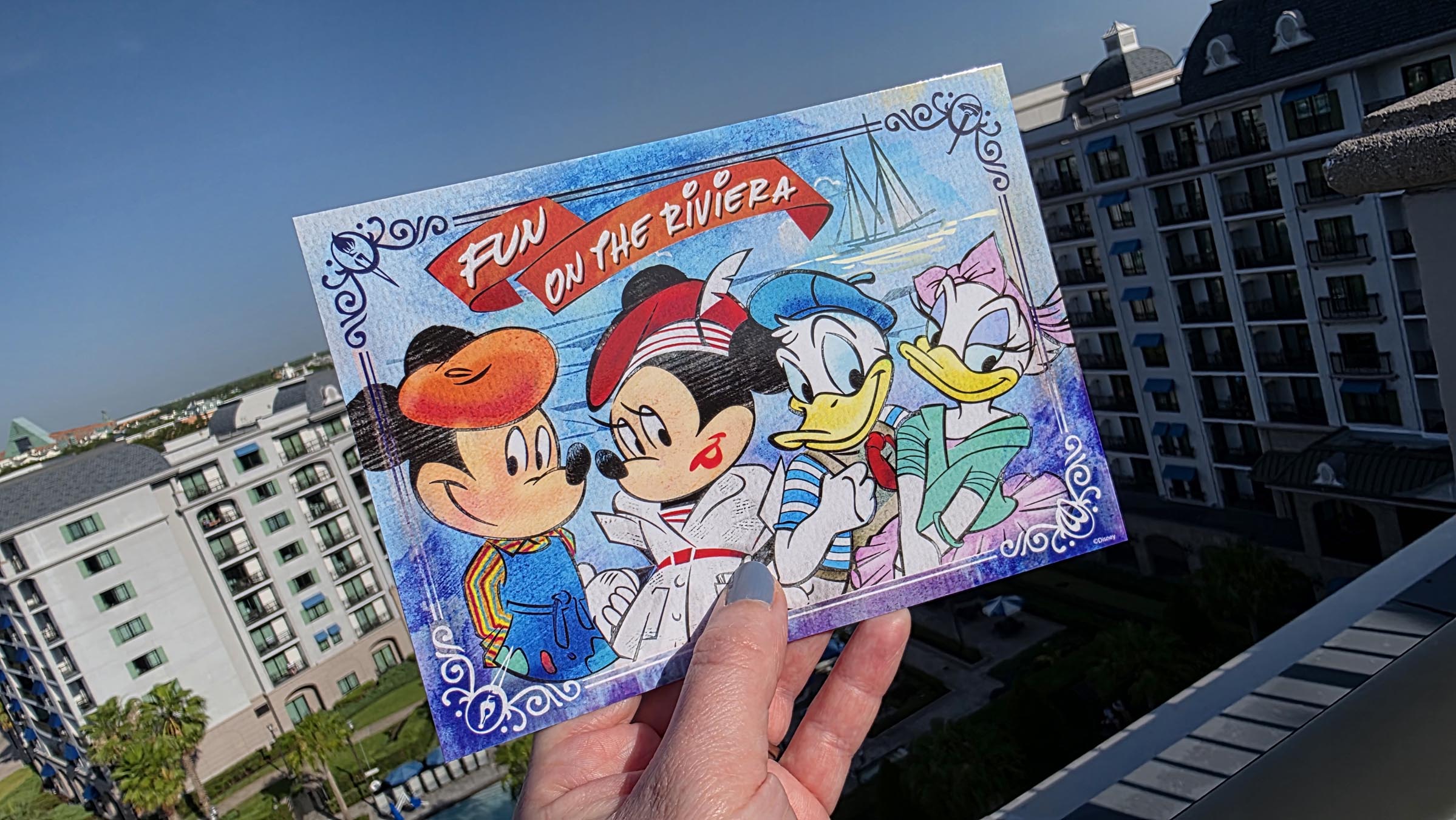 front of Topolino’s Terrace card of characters