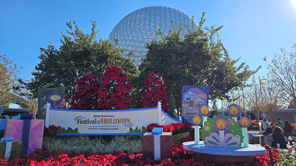 Sign at the entrance to EPCOT for the EPCOT International Festival of the Holidays