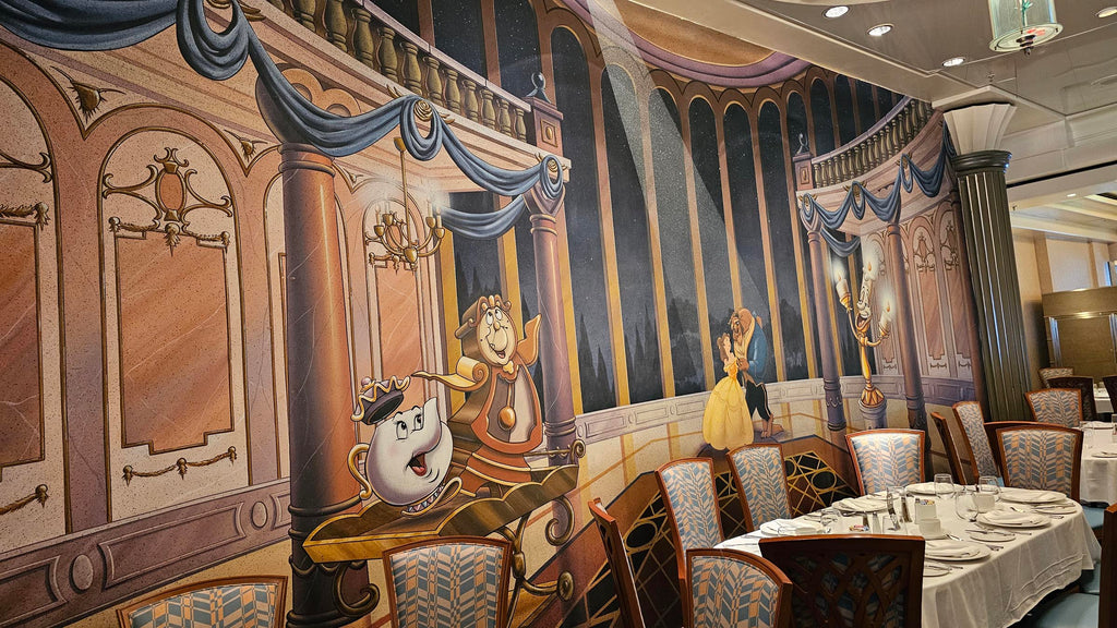 Beauty and the Beast mural in Lumiere’s restaurant on the Disney Magic