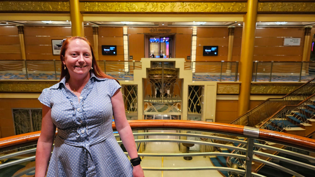 Kelly bounding as Belle outside of Lumiere’s on the Disney Magic