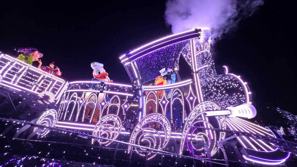 Train float with classic Disney characters in the Disney Starlight parade