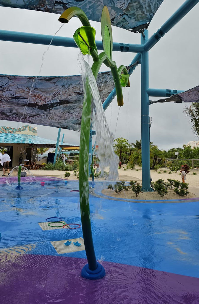 flower stem water features in Sabastian’s Cove water play area on Lookout Cay at Lighthouse Point