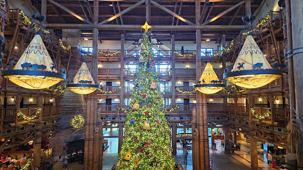 Christmas tree in the lobby of Disney’s Wilderness Lodge