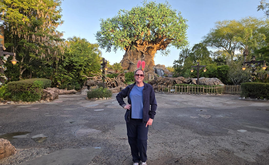 Kelly in a Judy Hopps bound in front of the Tree of Life at Disney’s Animal Kingdom