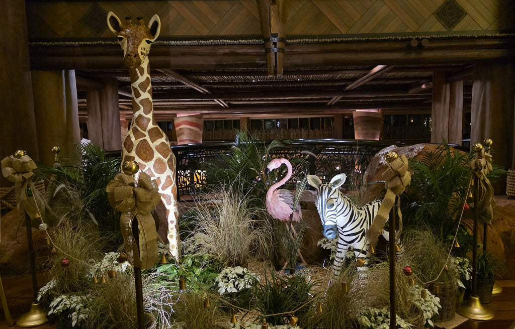 Gingerbread giraffe, zebra and flamingo at Disney’s Animal Kingdom Lodge