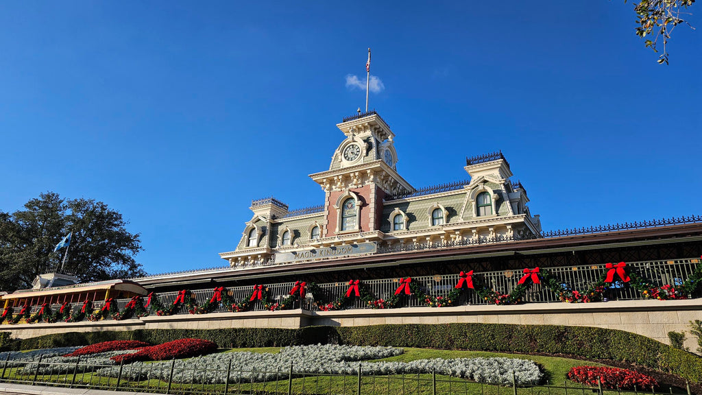 Magic Kingdom Train Station with Christmas Decorations