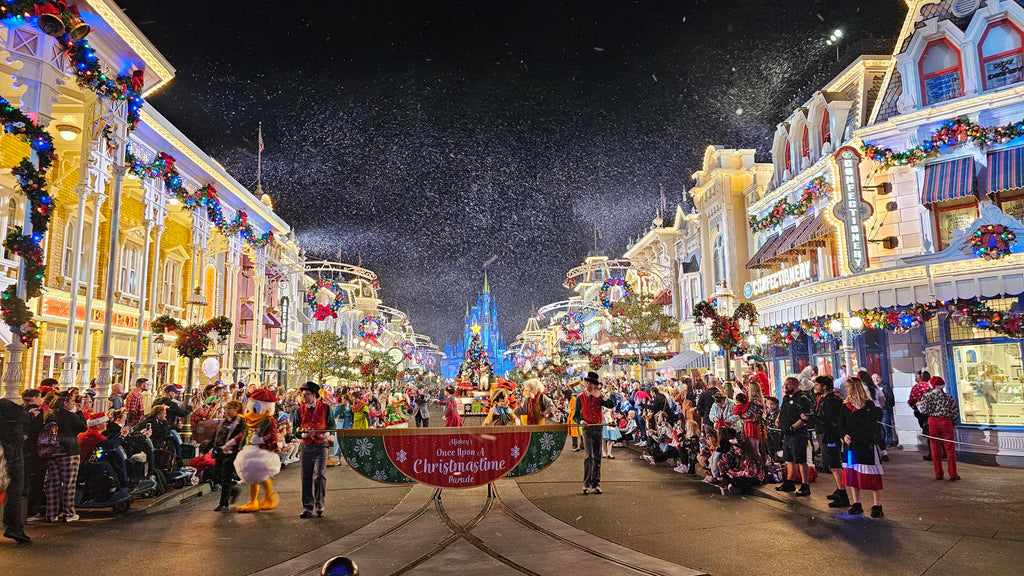 First float and sign for Mickey’s Once Upon a Christmastime Parade at Magic Kingdom