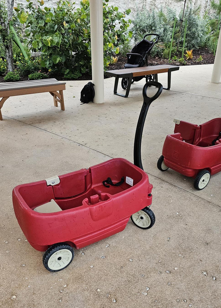 wagons available for guests to use walking to and from the ship when docked on Lookout Cay at Lighthouse Point