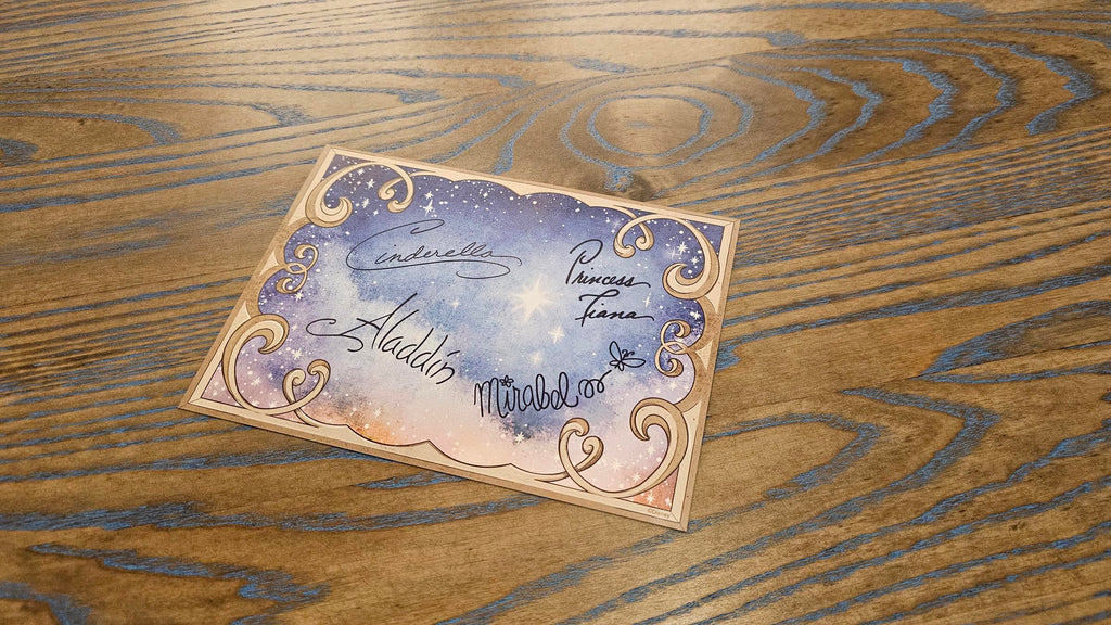 Back of the Wish Card that has all of the character’s autographs