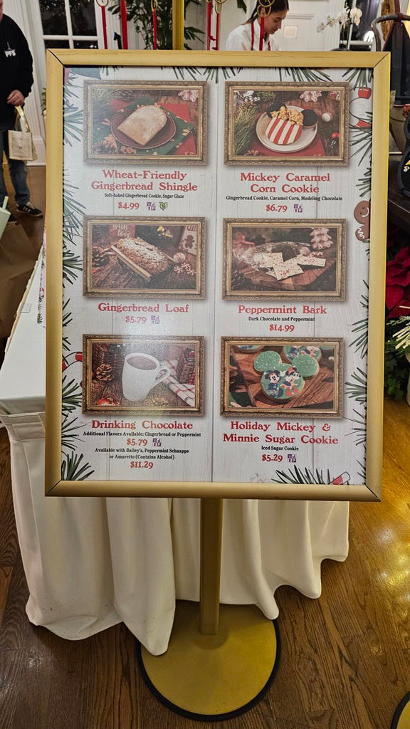 sign for various gingerbread treats available in WDW