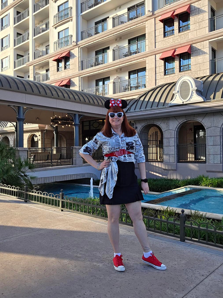Kelly bounding as Poet Minnie outside of Disney’s Riviera Resort