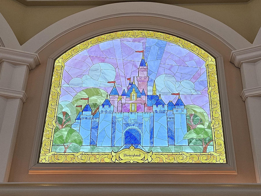 stained Glass mural of Disneyland’s Sleeping Beauty’s Castle