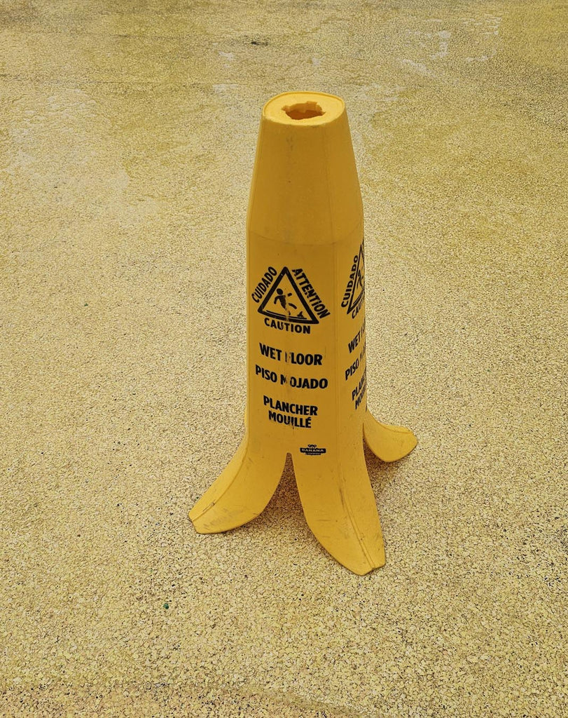 banana peel caution wet floor sign from Super Nintendo World
