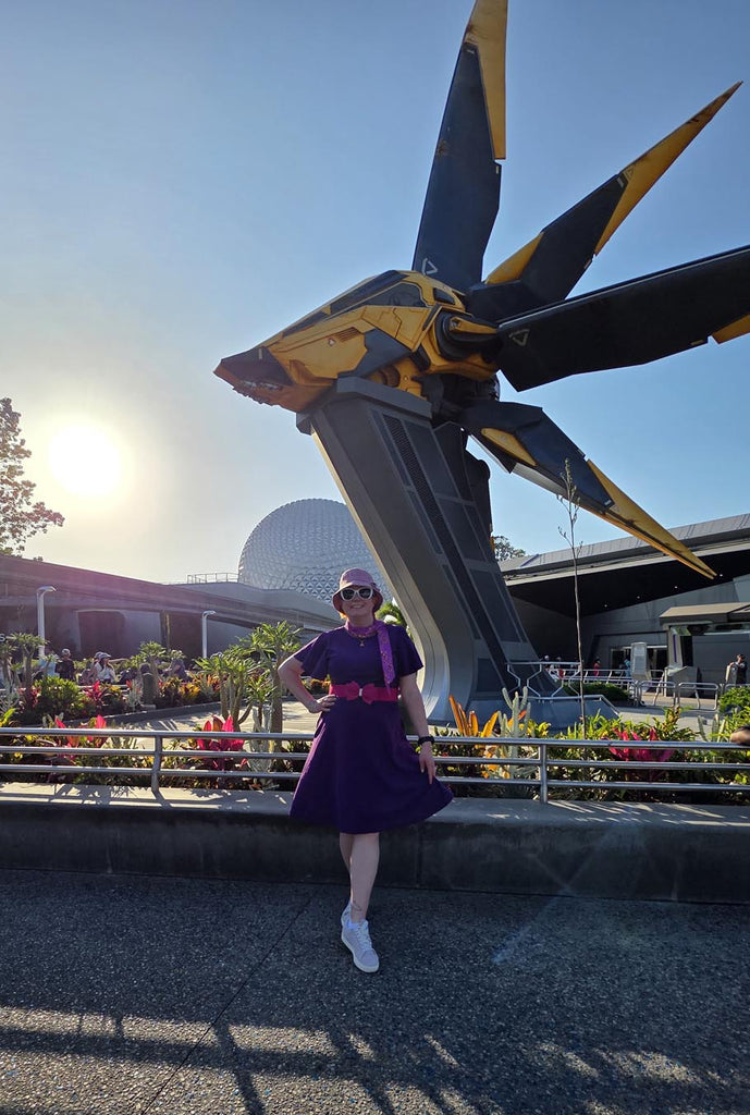 Kelly in a Dapper Rapunzel bound at Guardians of the Galaxy: Cosmic Rewind