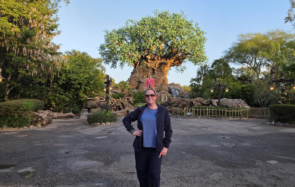 Kelly bounding as Judy Hopps in front of the Tree of Life