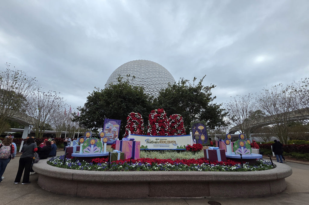 sign at the entrance of Epcot for the EPCOT International Festival of the Holidays)