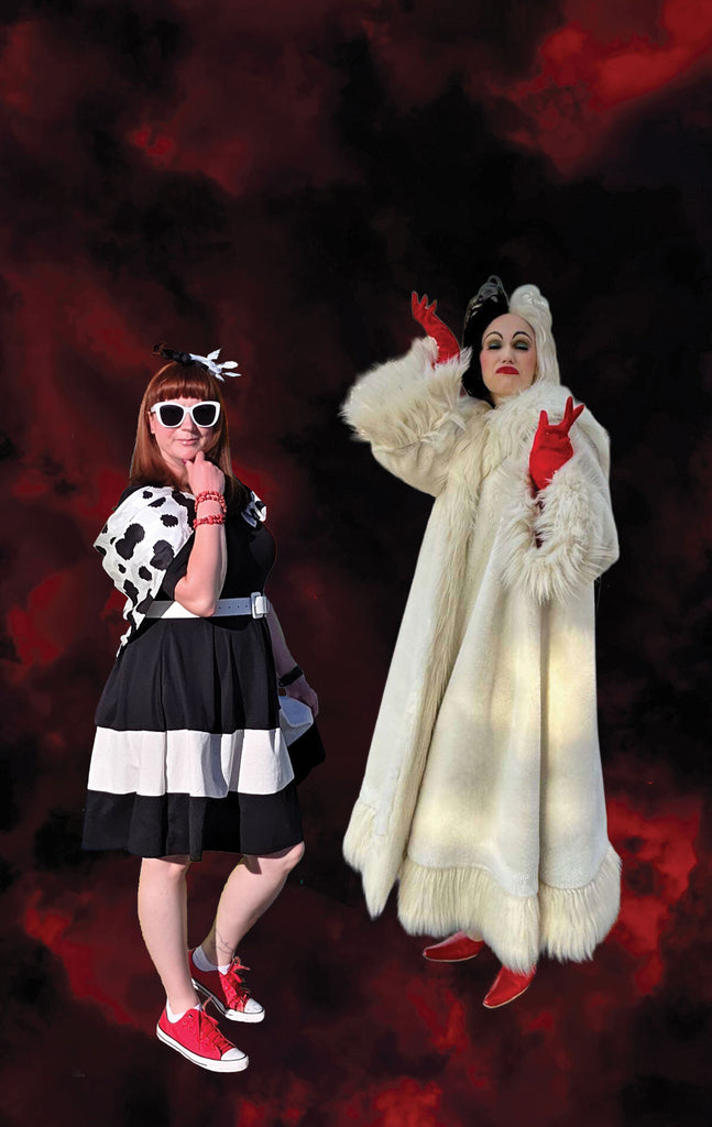 Combined shot of Cruella and Kelly bounding as Cruella