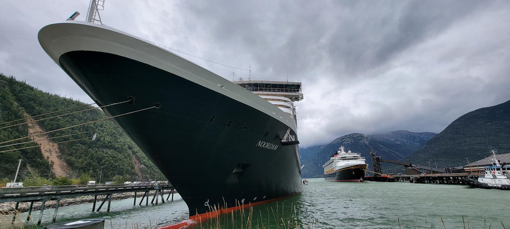 Holland America’s Noordam docked next to the Disney Wonder